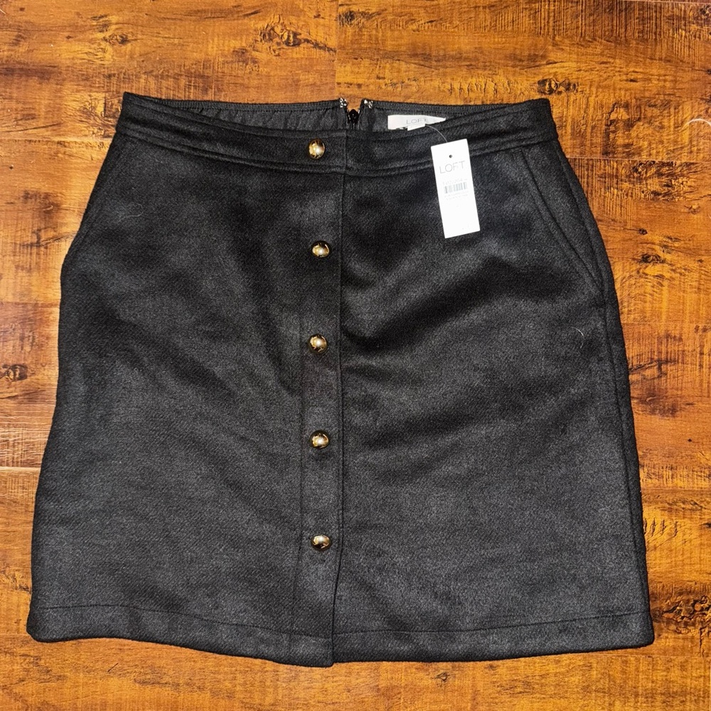 Ann Taylor LOFT Black gold Button-Front Skirt